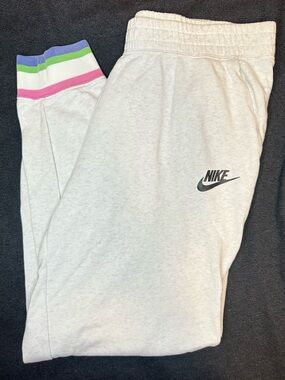 Nike Women’s Joggers Gray Fleece Sweatpants Striped Cuff Size L
